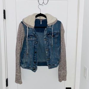 Free People Jean Jacket with Sweater Sleeves